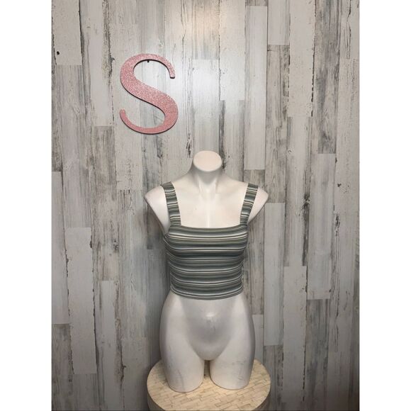 American Eagle Striped Ribbed Crop Tank | Stretchy Fitted Cami Top Size Small - Picture 1 of 6